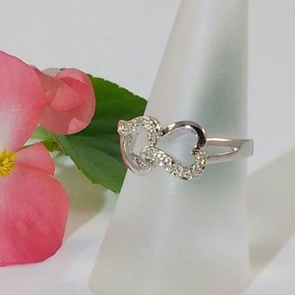 Double Hearts Ring & Diamond Accents Size 7 - Picture 3 of 4